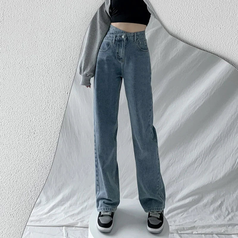 1970s Retro Crossbody High-waist Slimming Drag-on Straight-crotch Long Pants Women Summer Cotton Material