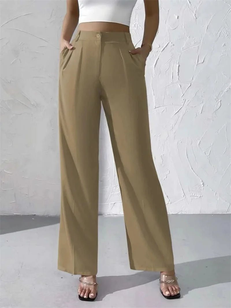 2025 Fashion Spring Summer Women Suit Pants Solid Casual Trousers Streetwear Elegant Thin Loose Wide - leg Straight Pants Female - ZentrovaZentrova