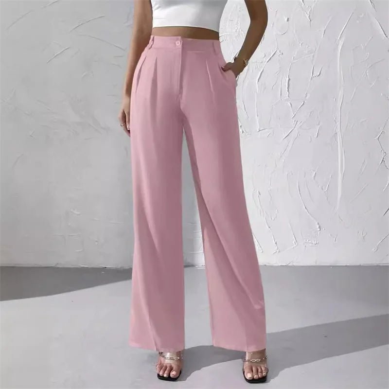 2025 Fashion Spring Summer Women Suit Pants Solid Casual Trousers Streetwear Elegant Thin Loose Wide - leg Straight Pants Female - ZentrovaZentrova