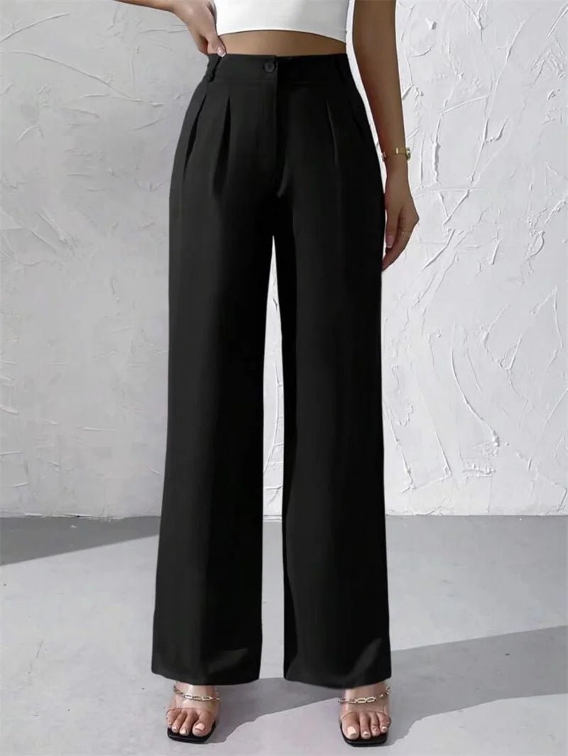 2025 Fashion Spring Summer Women Suit Pants Solid Casual Trousers Streetwear Elegant Thin Loose Wide - leg Straight Pants Female - ZentrovaZentrova