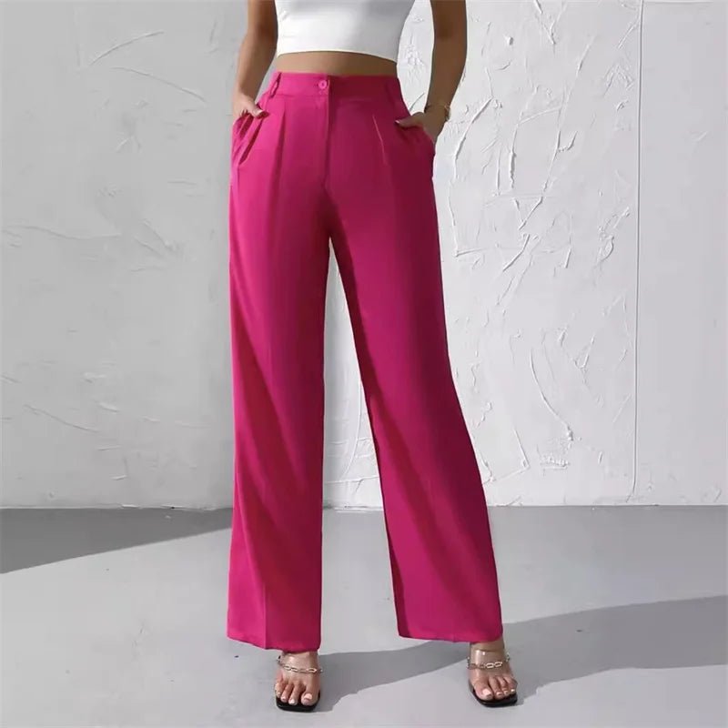 2025 Fashion Spring Summer Women Suit Pants Solid Casual Trousers Streetwear Elegant Thin Loose Wide - leg Straight Pants Female - ZentrovaZentrova