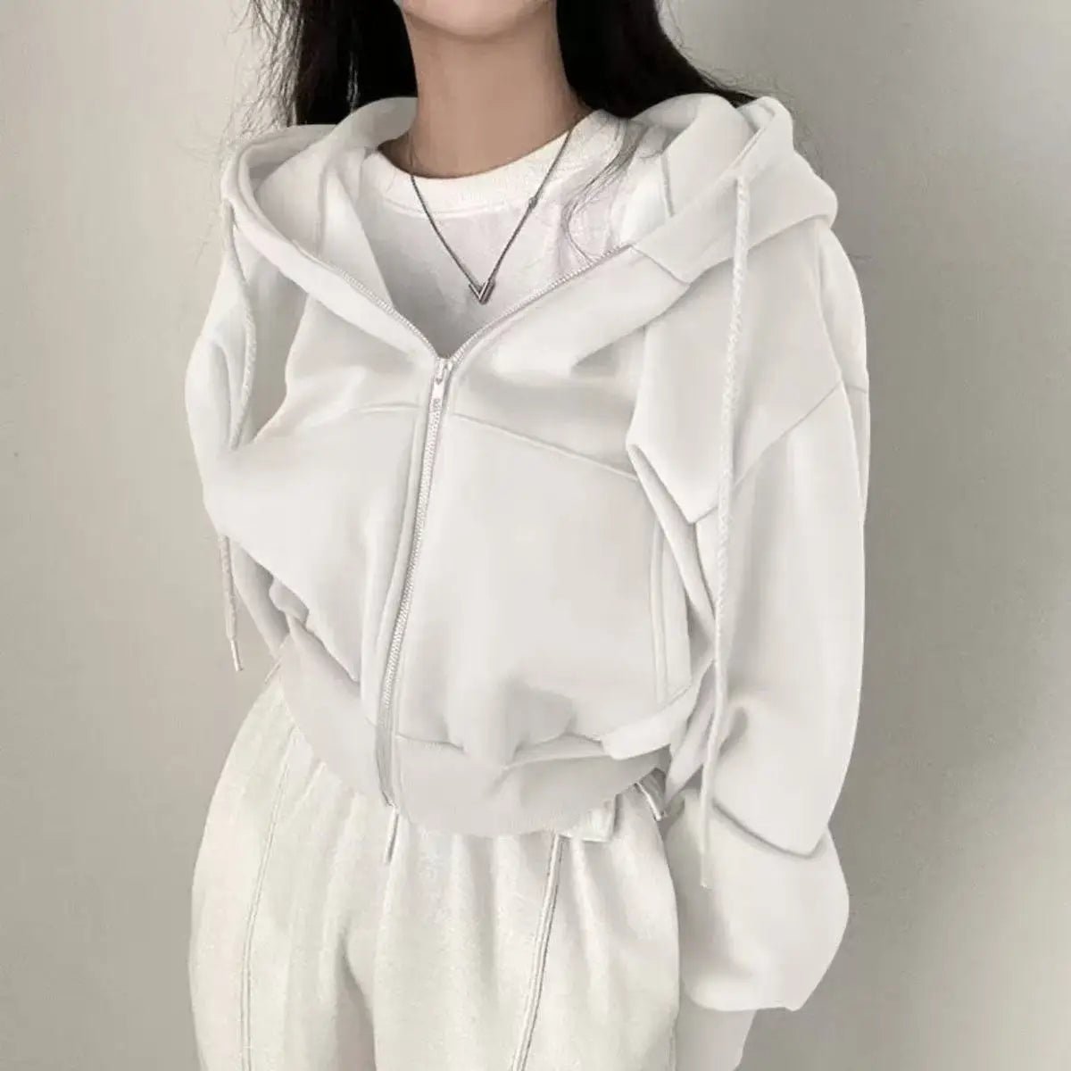 Autumn Winter Hooded Hoodies Women Casual Streetwear Zip Up Sweatshirts Long Sleeve Jackets Harajuku Y2K Crop Tops Hood Shirt - ZentrovaZentrova