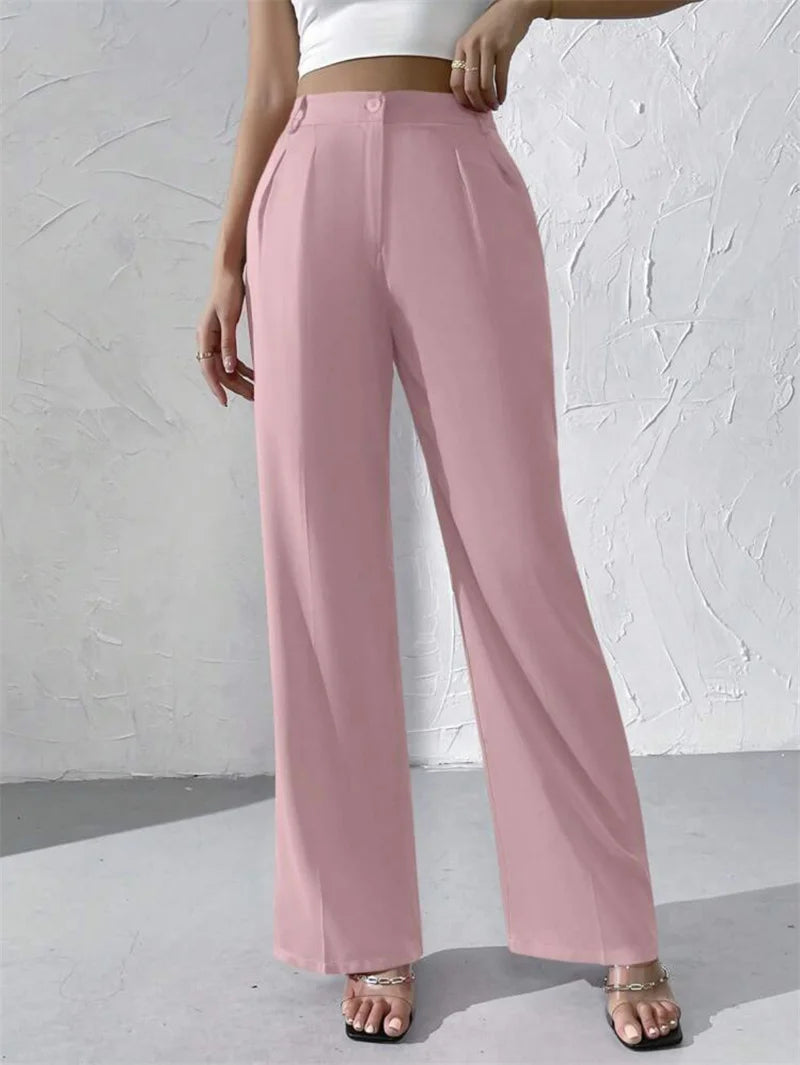 2025 Fashion Spring Summer Women Suit Pants Solid Casual Trousers Streetwear Elegant Thin Loose Wide-leg Straight Pants Female