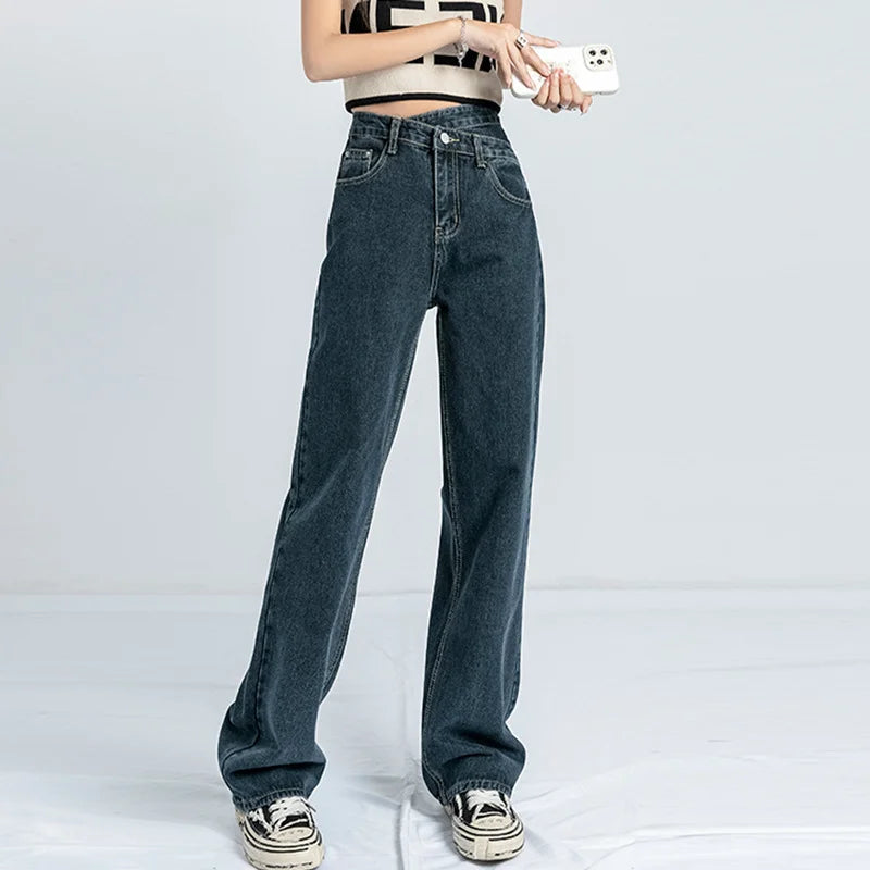 1970s Retro Crossbody High-waist Slimming Drag-on Straight-crotch Long Pants Women Summer Cotton Material