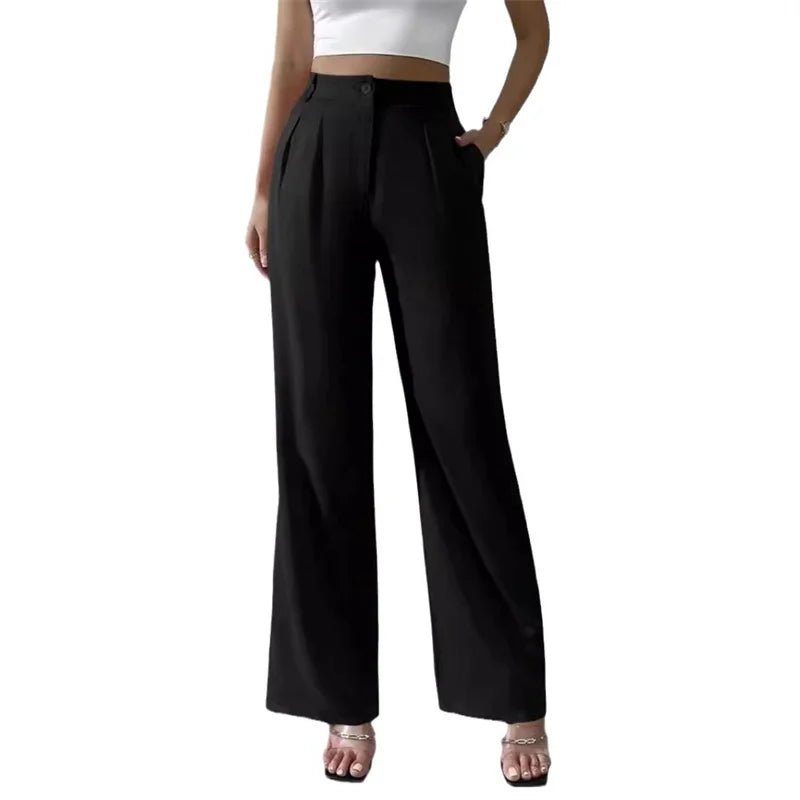2025 Fashion Spring Summer Women Suit Pants Solid Casual Trousers Streetwear Elegant Thin Loose Wide - leg Straight Pants Female - ZentrovaZentrova
