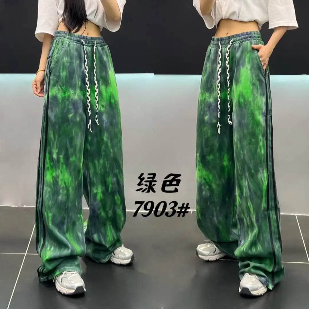 European Brand Stylish Patchwork Striped Jeans for Women Autumn New High Street Slimming Floor-Length Wide-Leg Casual Pants