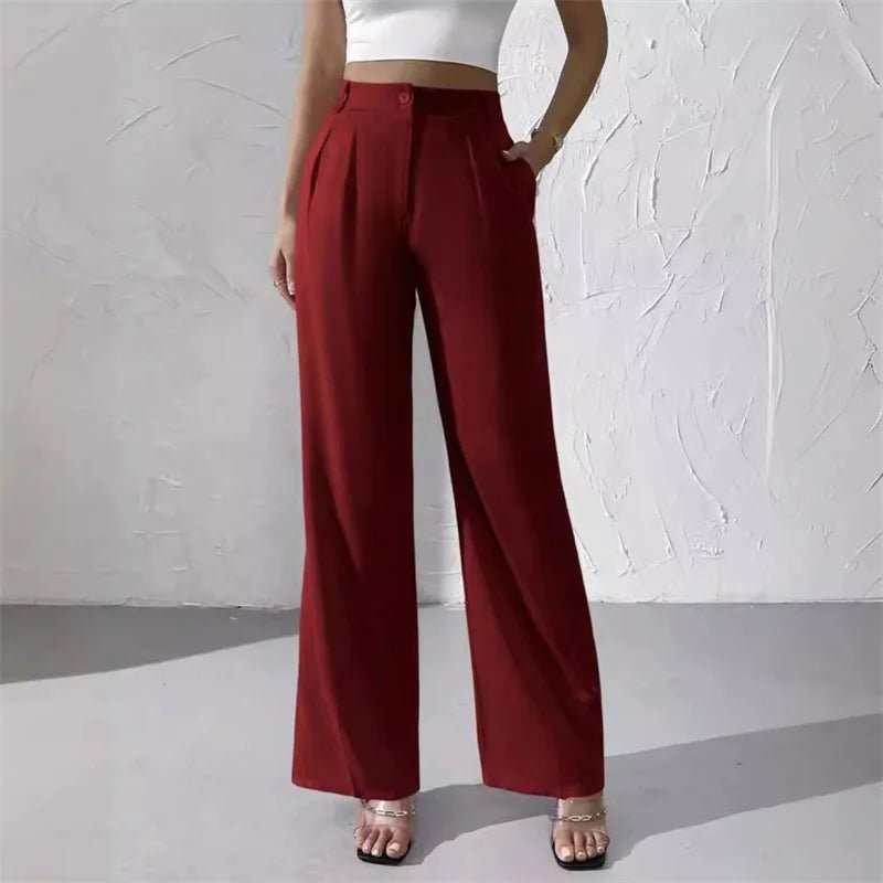2025 Fashion Spring Summer Women Suit Pants Solid Casual Trousers Streetwear Elegant Thin Loose Wide - leg Straight Pants Female - ZentrovaZentrova