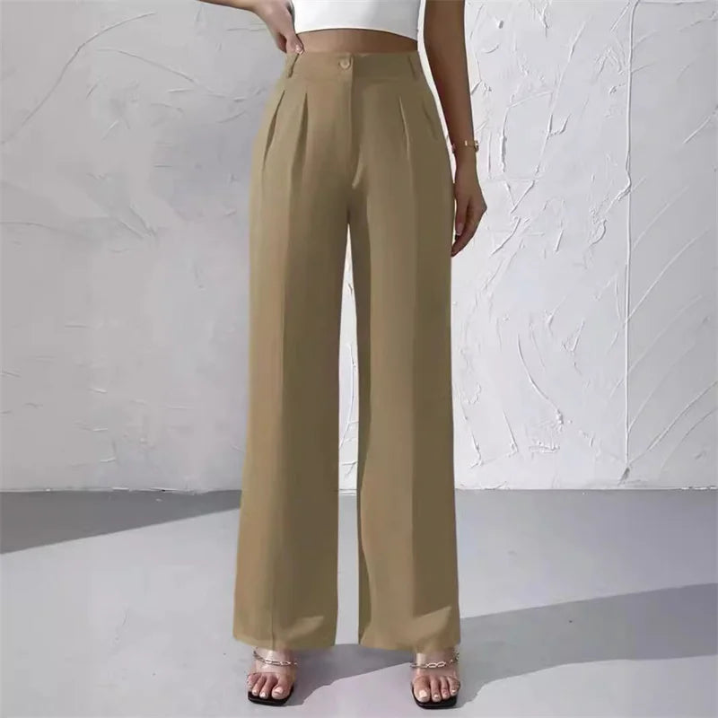 2025 Fashion Spring Summer Women Suit Pants Solid Casual Trousers Streetwear Elegant Thin Loose Wide-leg Straight Pants Female