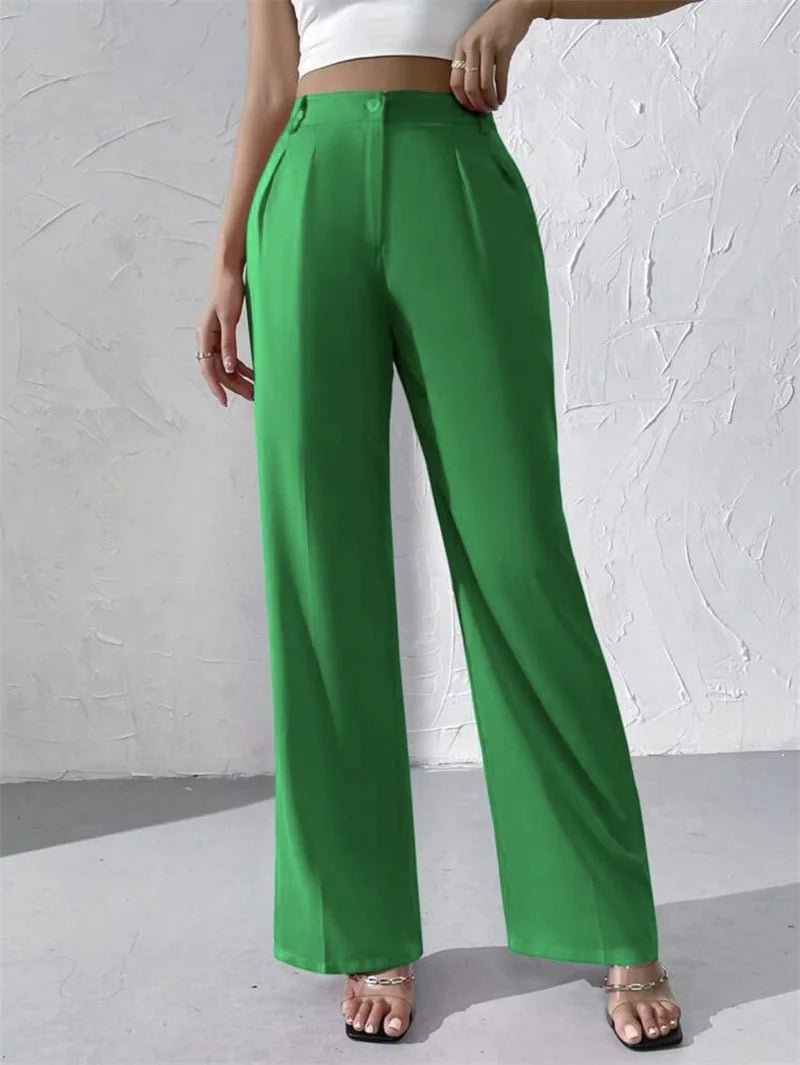 2025 Fashion Spring Summer Women Suit Pants Solid Casual Trousers Streetwear Elegant Thin Loose Wide - leg Straight Pants Female - ZentrovaZentrova