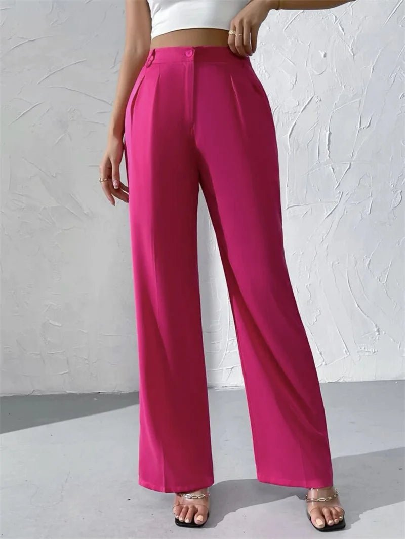 2025 Fashion Spring Summer Women Suit Pants Solid Casual Trousers Streetwear Elegant Thin Loose Wide - leg Straight Pants Female - ZentrovaZentrova